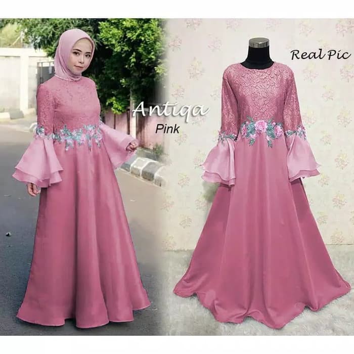 NISSA SABYAN  gamis pesta premium antiqa pink organza import dress remaja mewah