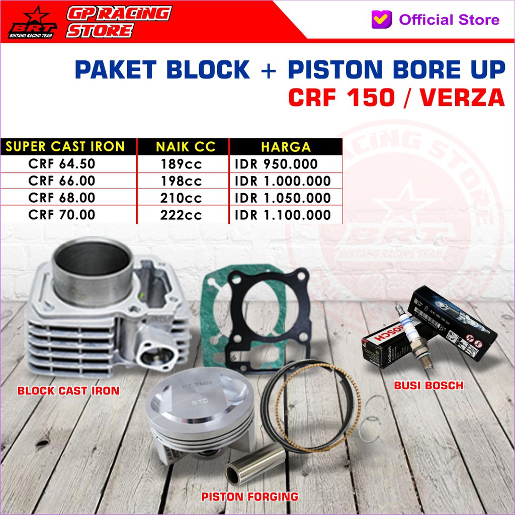 Paket Bore Up BRT Honda CRF 150 Cast Iron - Promo 210
