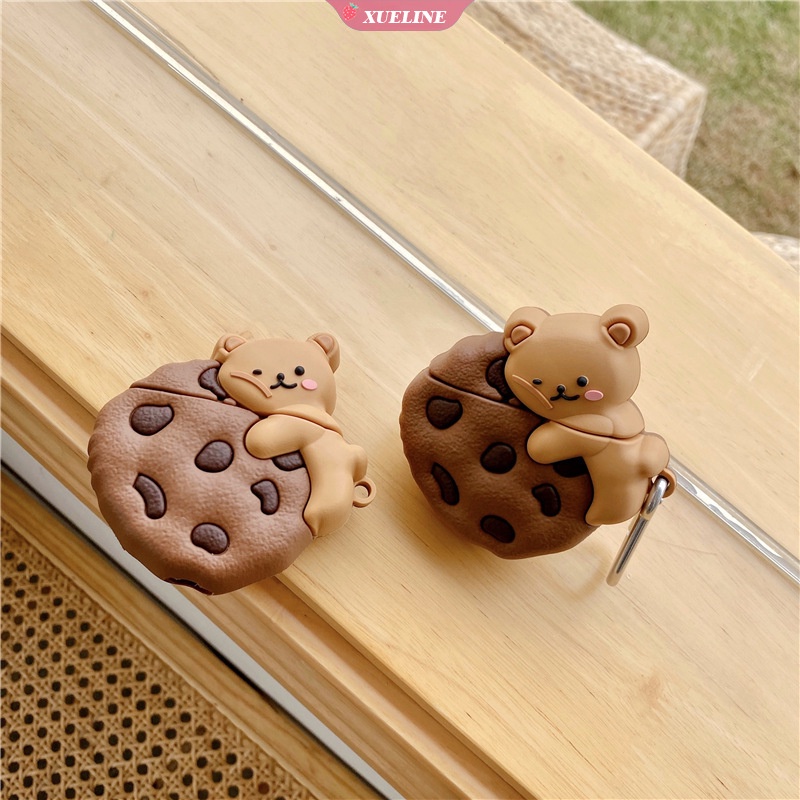 Cover Pelindung Bahan Silikon Bentuk Kartun Cookie Bear Untuk AirPods 1 2 pro