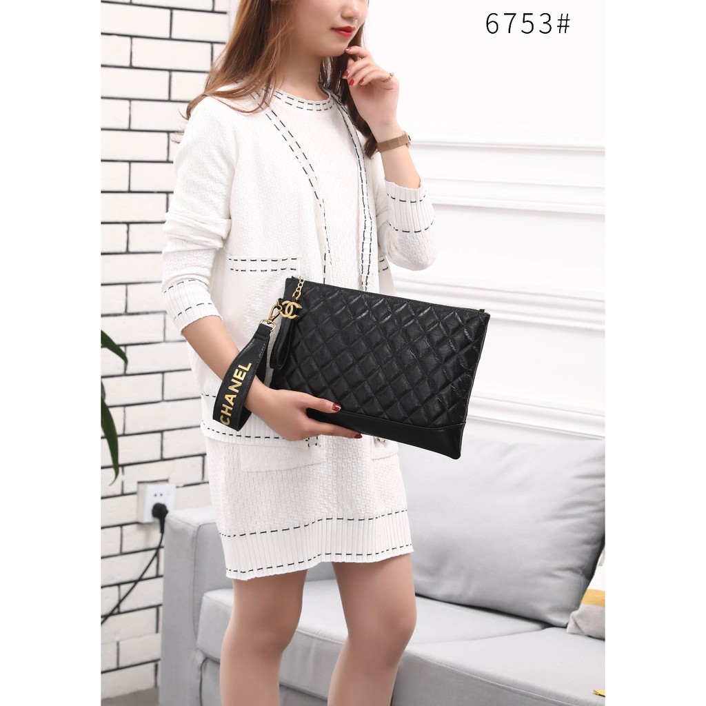 03W2 TAS TANGAN WANITA BRANDED PREMIUM HARGA BAGUS CLUTCH 'CHANEL CASE CLASSIC FAUX AGED 6753