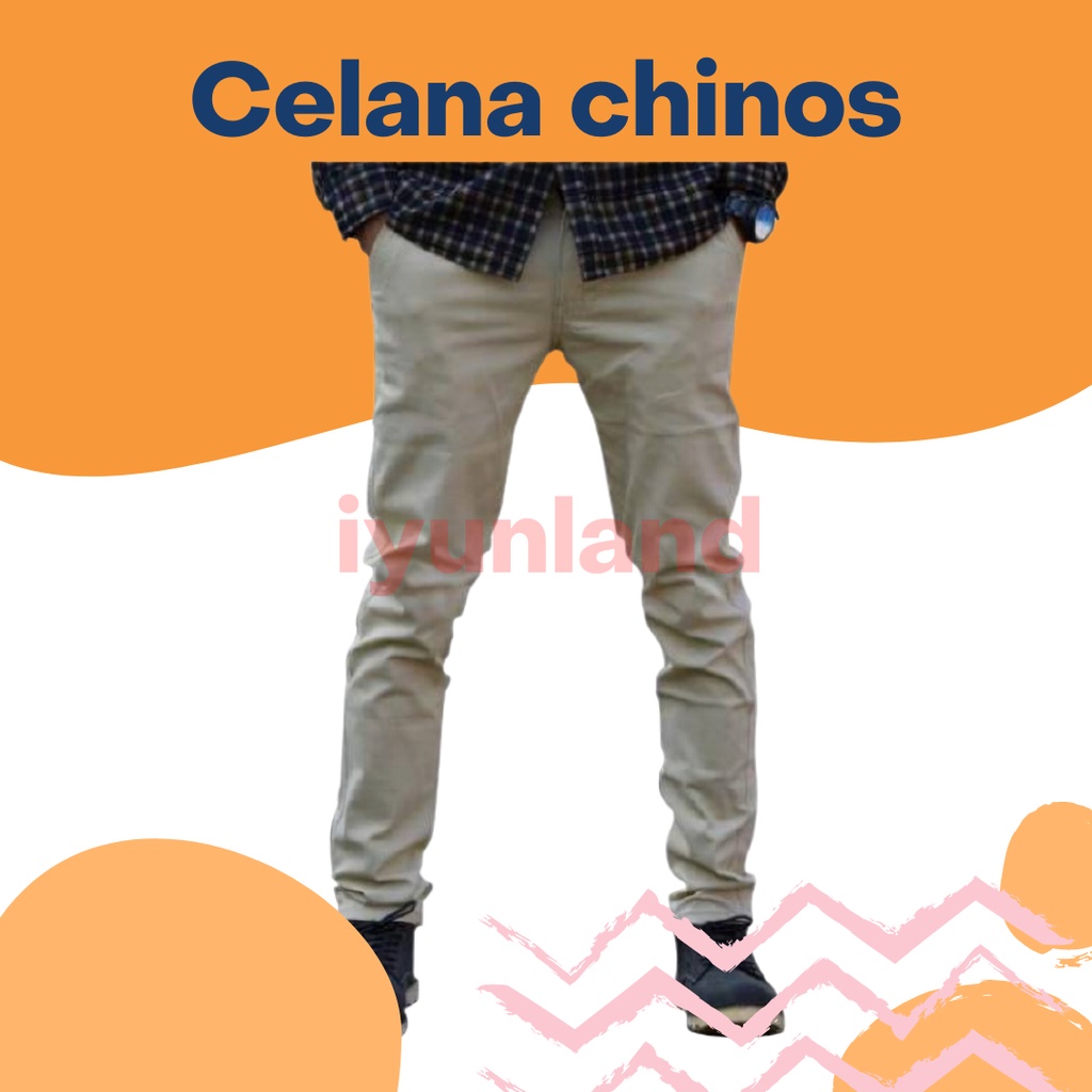 Celana panjang pants, celana chino slimfit krem