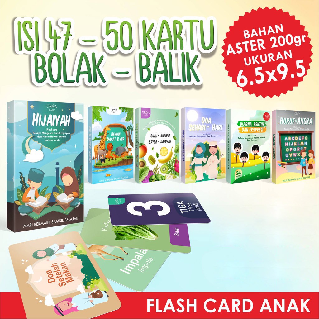 Flash Card Edukasi Anak isi 36-50 Kartu Bahan Aster 200gr