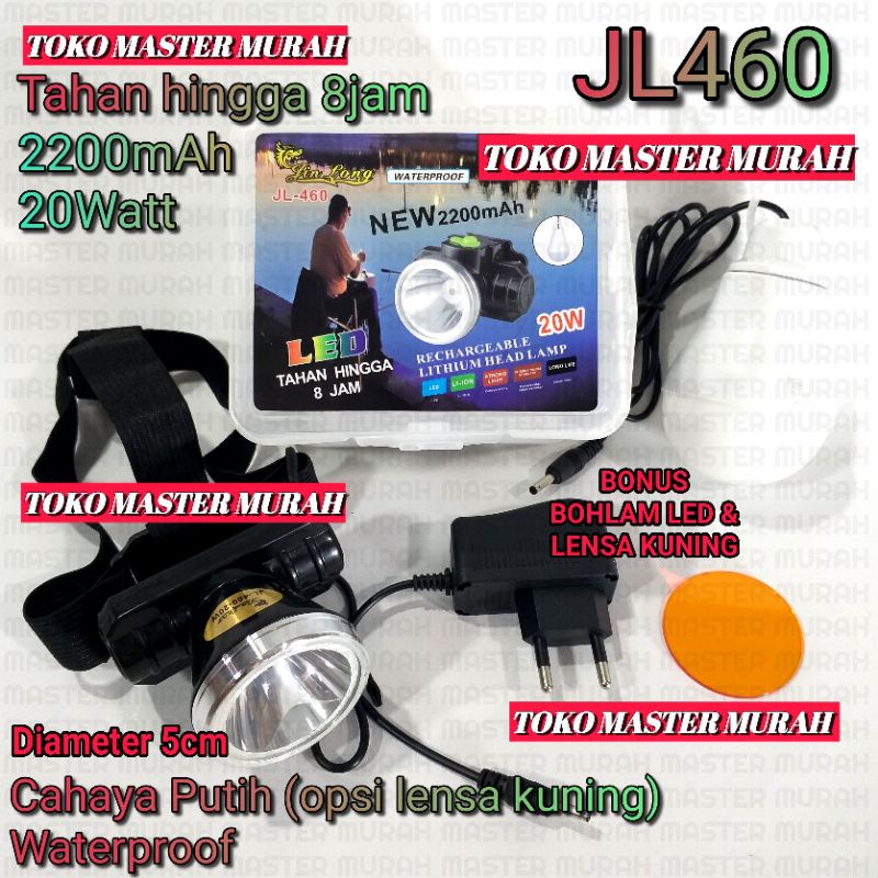 JL460 Headlamp Rechargeable 20watt Senter Kepala Cas Charge 20w