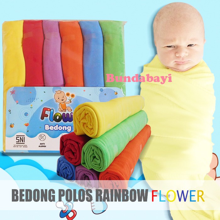 Bedong Bayi Polos Rainbow Isi 6 Pcs