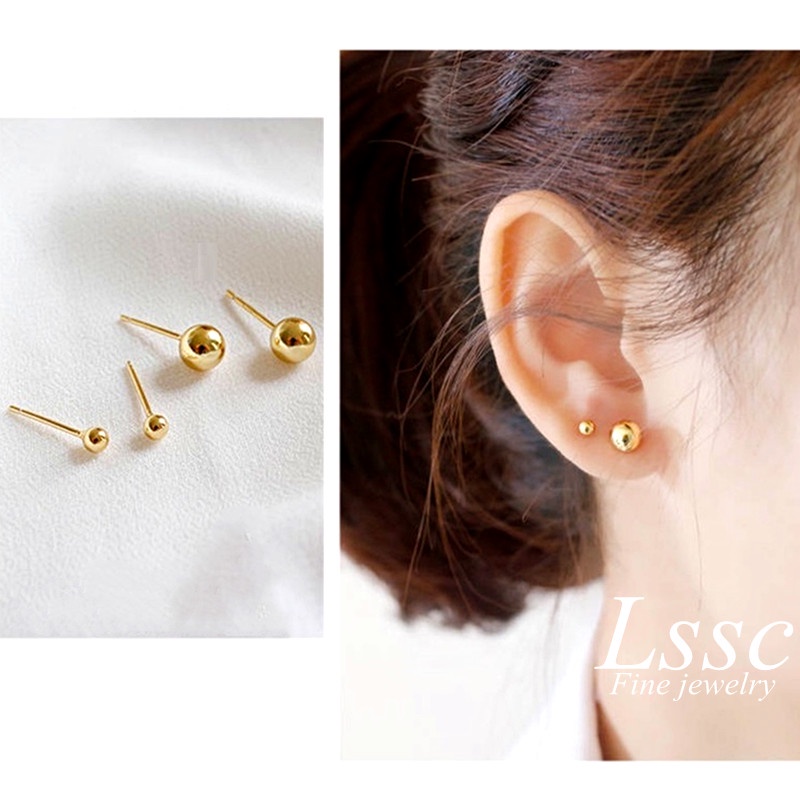 Anting Titanium Asli Manik Cantik Lapis Emas 18K Anti Karat Perhiasan Fashion Korea