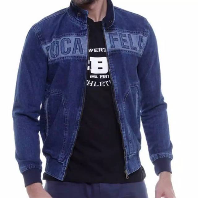 Jaket jeans pria rocafela bordir dada