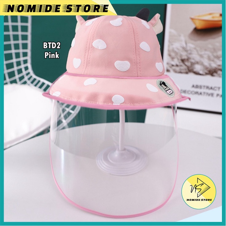 TOPI ANAK BUCKET FACESHIELD PELINDUNG WAJAH ANTI VIRUS PEREMPUAN LAKI LAKI MOTIF SAPI BTD-BTD2-PINK