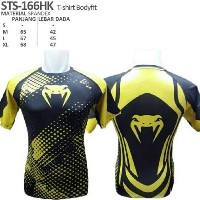 Kaos sport fitness bodyfit Venum hitam kuning