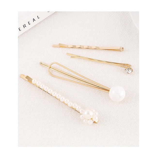 LRC Jepit Rambut Fashion Gold Pearl Hair Clip Set Y61527