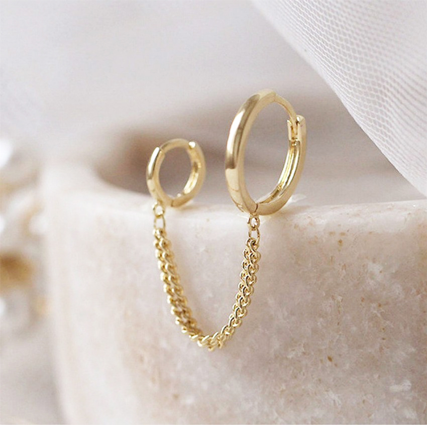 Women Vintage Metal Double Circle Hoop Earrings / Girls Statement Drop Earrings /  Ladies Elegant Sliver Gold Dangle Earrings