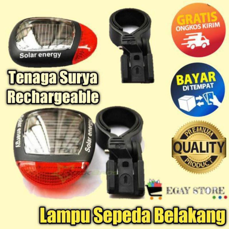 Lampu Sepeda Belakang LED Tenaga Surya Aksesoris Sepedah Gunung MTB Lipat Rechargerable Murah
