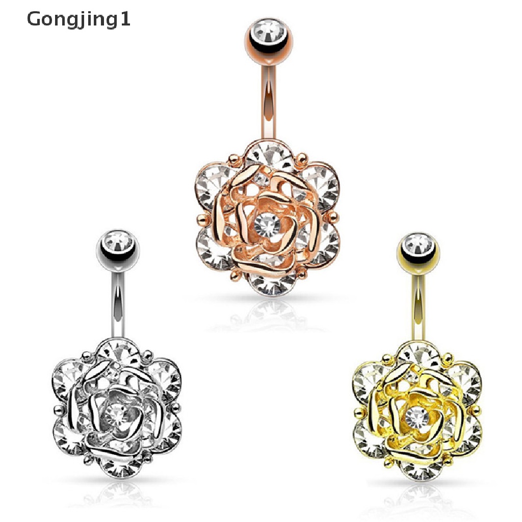 Gongjing1 Anting Tindik Perut / Pusar Kristal Zircon Model Bunga Untuk Wanita