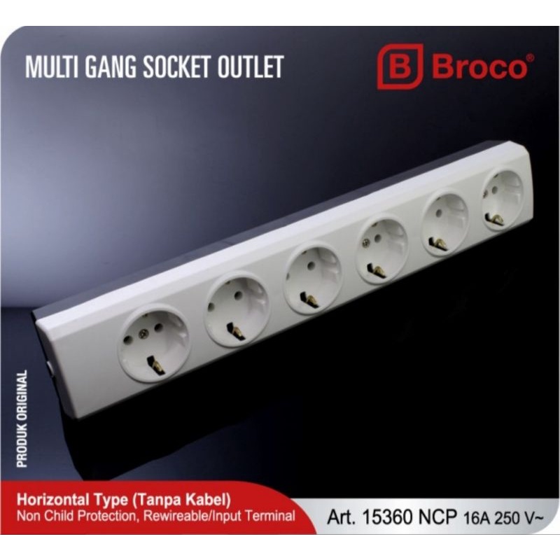 Broco Stop kontak arde non CP 6 lubang 15360-55