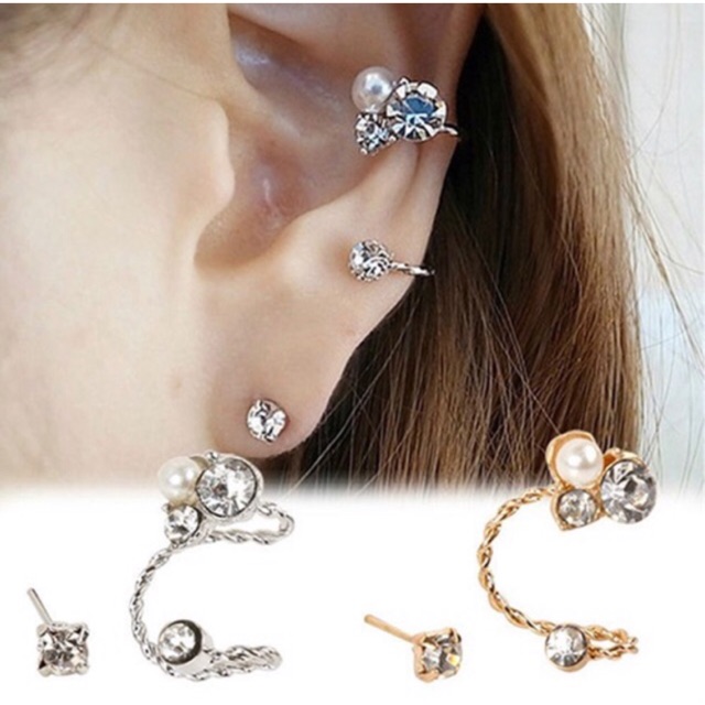 1pcs Anting wanita 1 set jepit dan tusuk