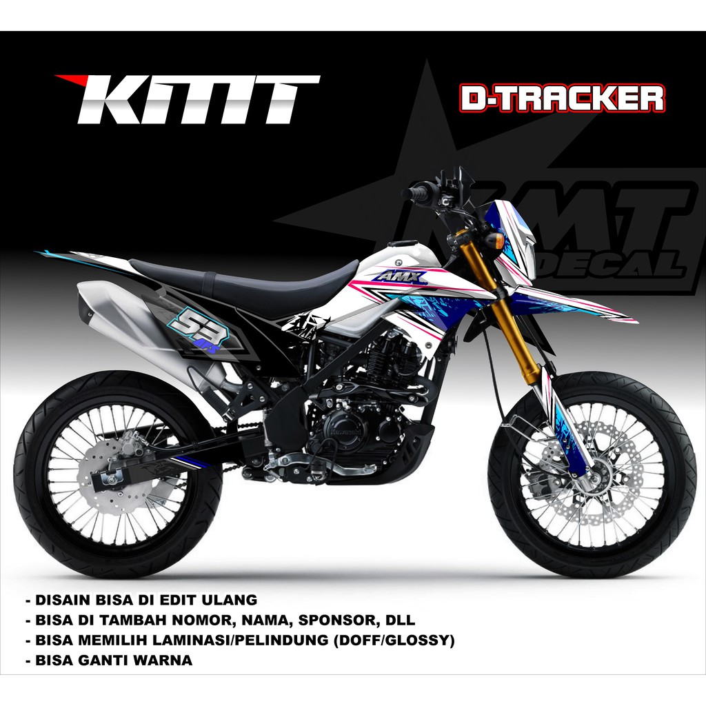 Decal Dekal Sticker Stiker Striping KLX Dtracker New Motif Supermoto Biru Putih FULLBODY TERBARU