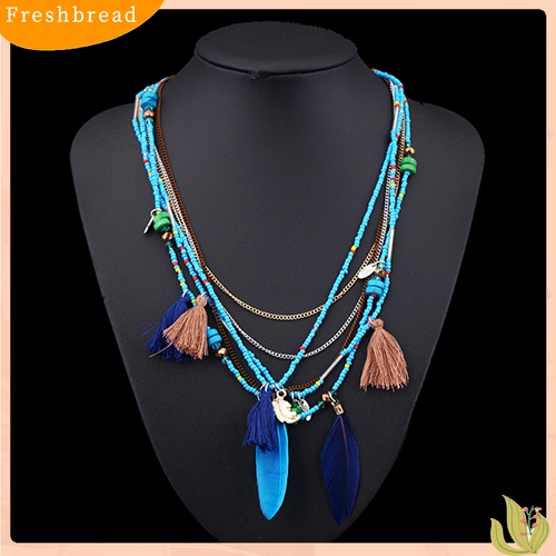 [TERLARIS]Women's Boho Ethnic Style Feathers Tassels Beads Multi-layer Chain Necklace