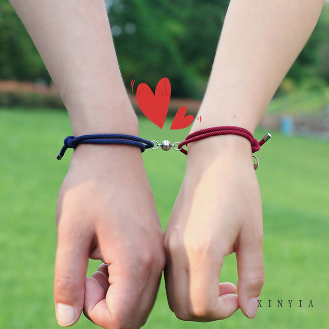 2 Pcs Attract Couples Bracelets/best Friend Bracelet/ Men Bracelet/ Red Black Rope Weaving Magnet Attract Long-distance Love Jewelry