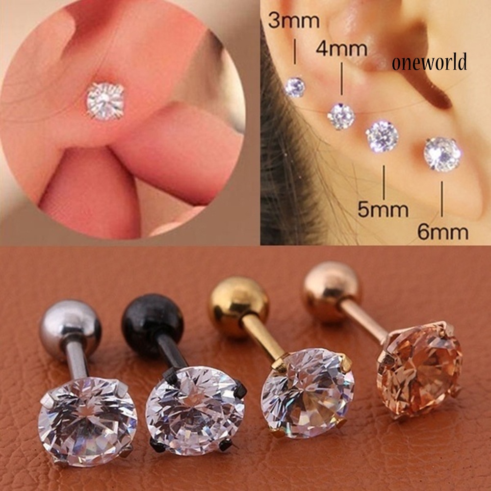 OW@ 1Pc Unisex Cubic Zirconia Inlaid Titanium Steel Stud Earring Cartilage Jewelry