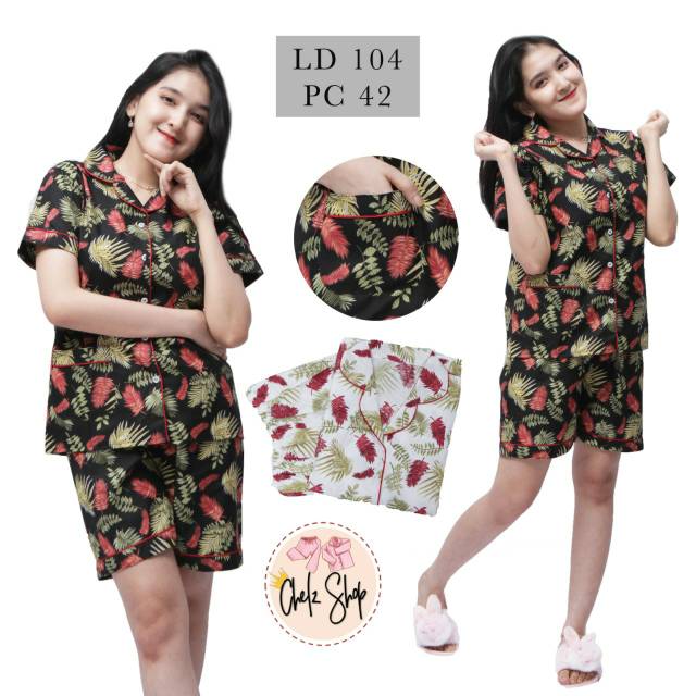 Baju Tidur Piyama Wanita/Cewek Pajamas Dewasa Katun Motif Daun Luina Hp