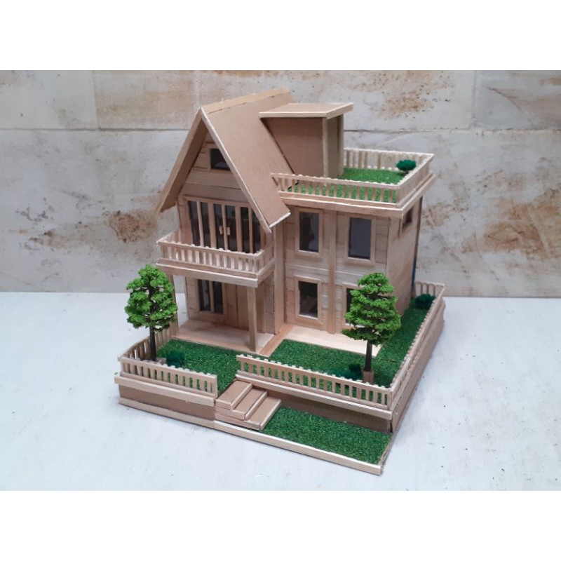 miniatur rumah minimalis dari stik es krim (P18xL19xT18)