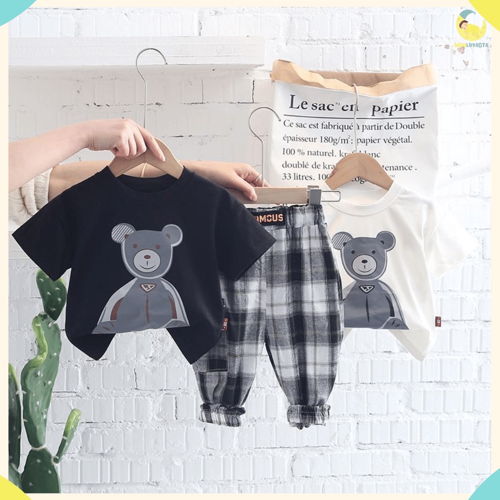 BABYLOVANTA- Setelan anak perempuan impor premium lucu baju baby korean 0-5 Tahun Model FOMOUS / Baju baby korean kotak lucu