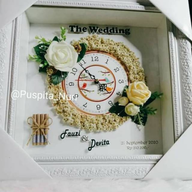 Mahar Edelweis dengan jam aktif, ukuran layout mahar 38*38cm, packing kardus+bublewrap,happyshoping