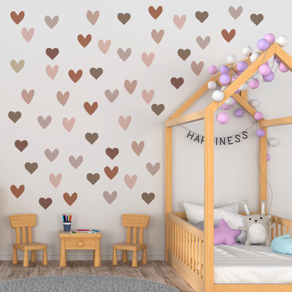 6pcs / Pak Stiker Dinding Bentuk Hati Gaya Bohemian Untuk Dekorasi Kamar Tidur Anak