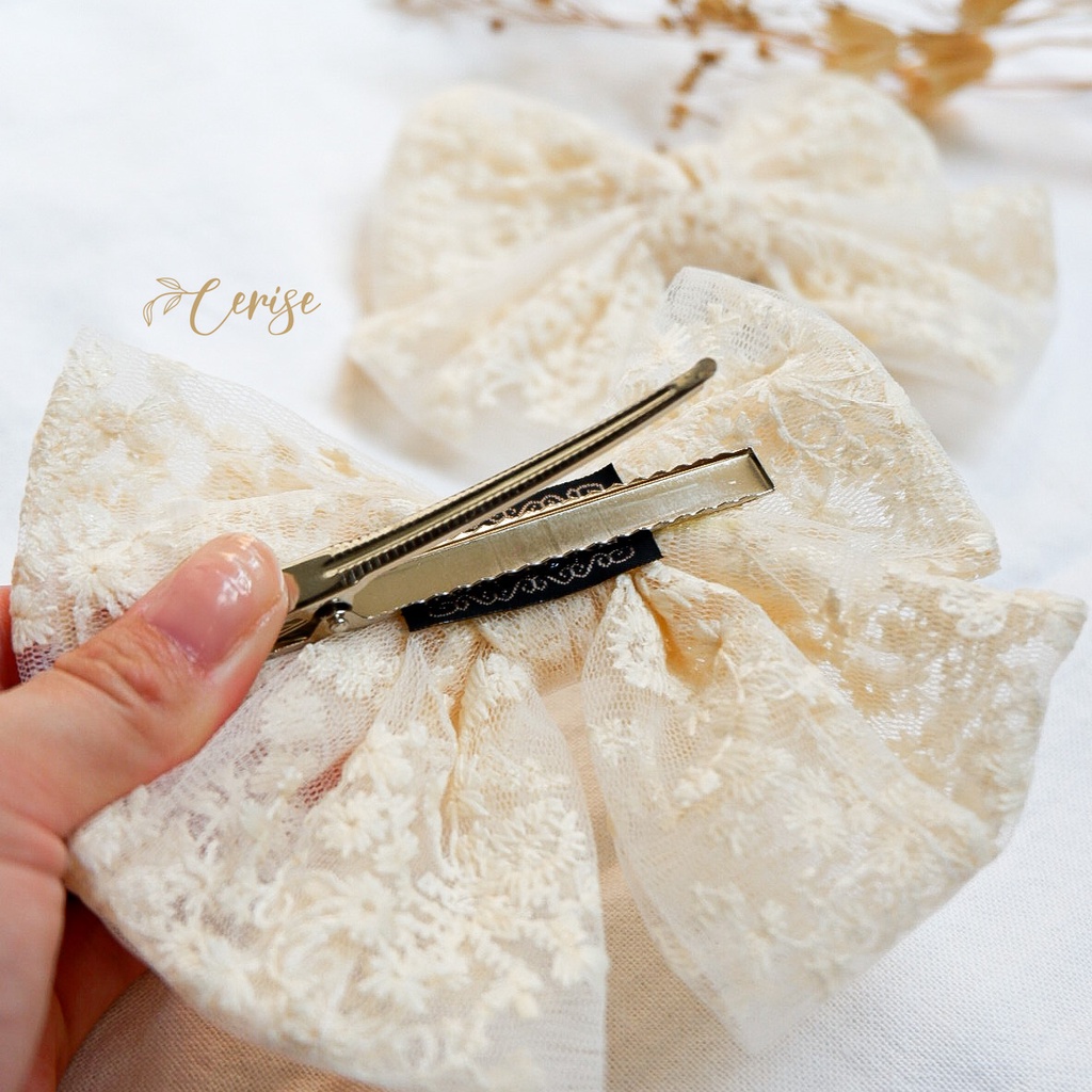 Sachi Hairpin | Jepit rambut pita lace korea putih hitam untuk anak dan wanita dewasa cantik manis