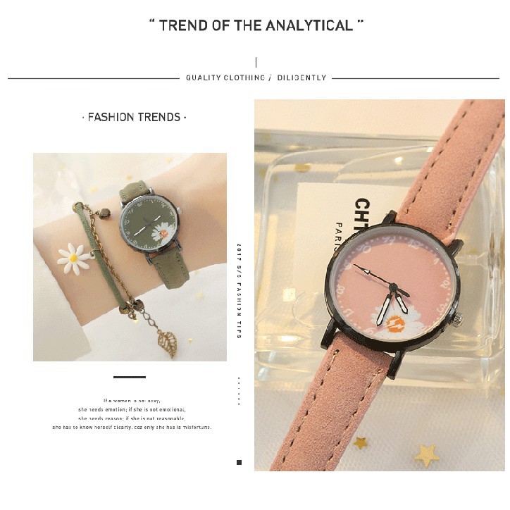 ✅COD Jam Tangan Wanita Quartz Analog Motif Bunga Daisy Bahan Kulit