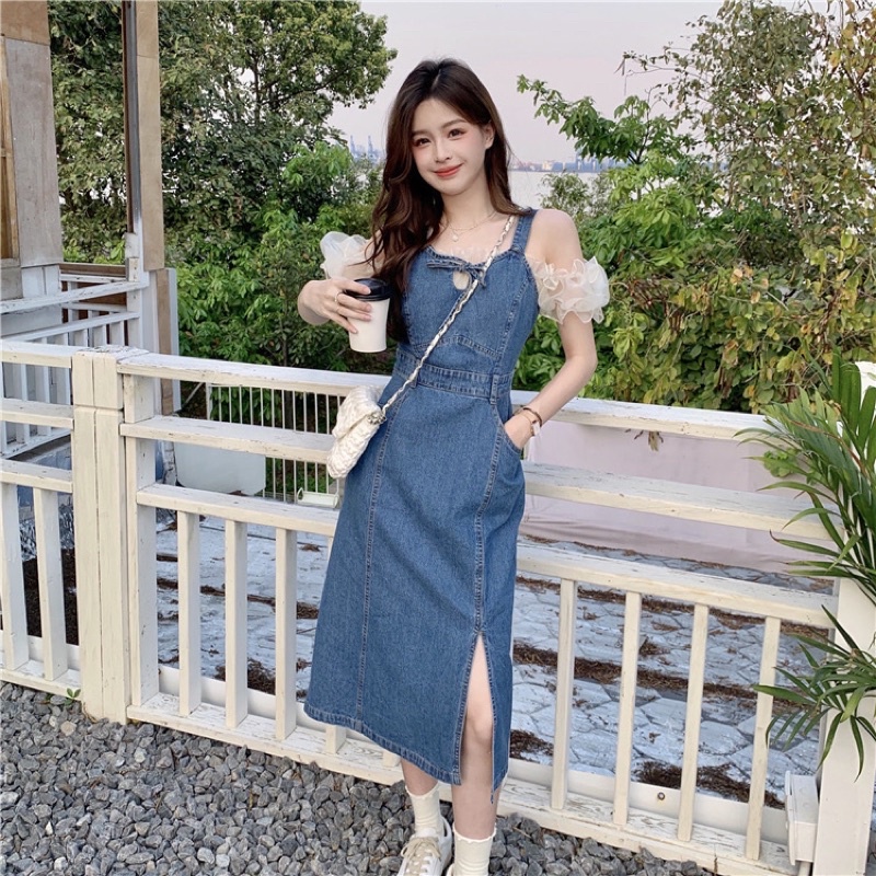 DRESS JEANS IMPORT PANJANG TERUSAN KOREAN WANITA DENIM MX538