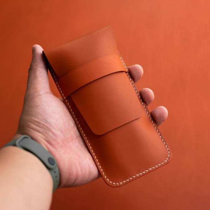 

Orange Leather Fountain Pen Case, Double Pen, Ballpoint Case Braow
