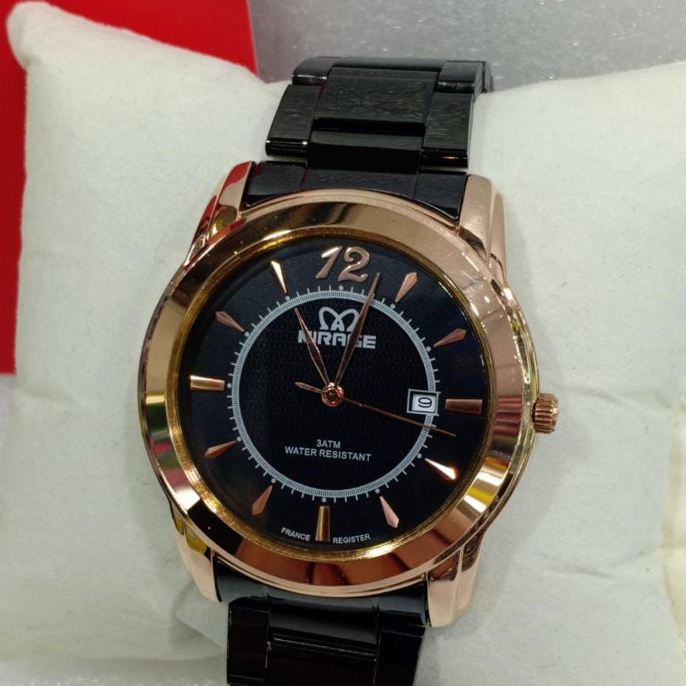 Mirage Jam Tangan Pria Original Terlaris Analog Tanggal aktif Hitam Rosegold Free Kotak