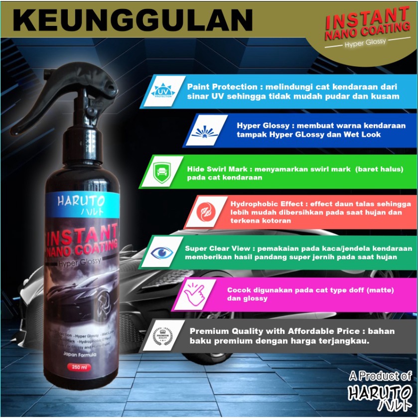 Instant nano coating by Haruto pengilap premium hyper glossy untuk motor dan mobil