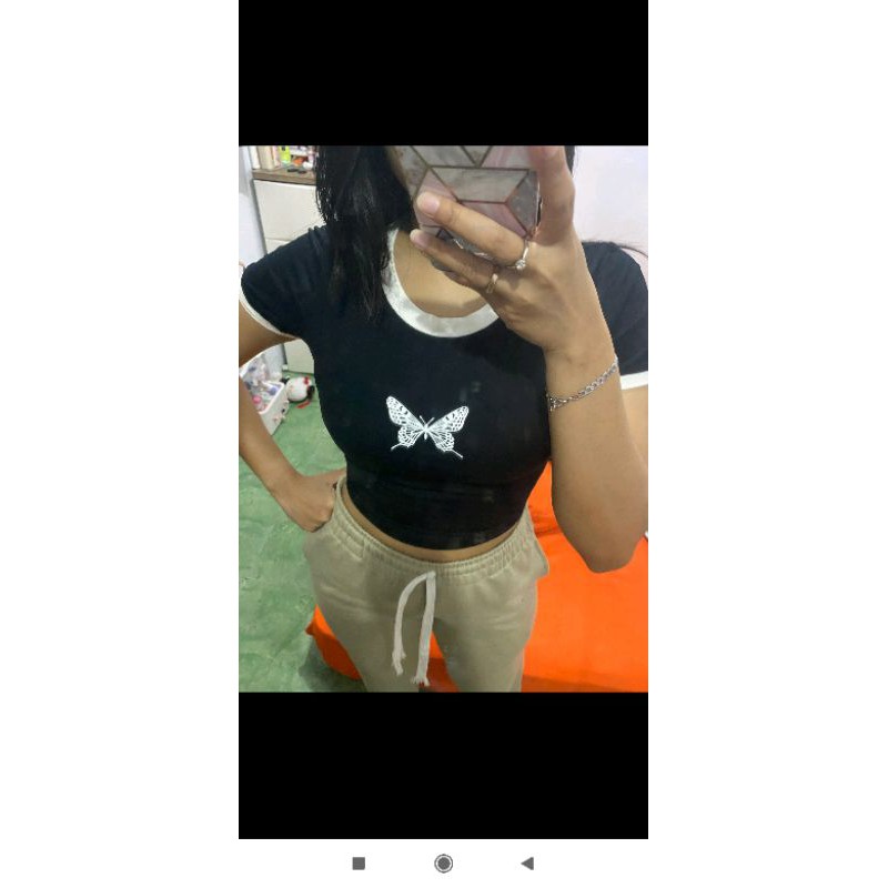 Tshirt crop top wanita / baju kaos kece