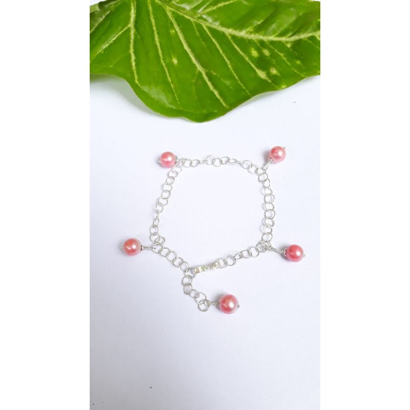 Gelang perak mutiara air laut pink