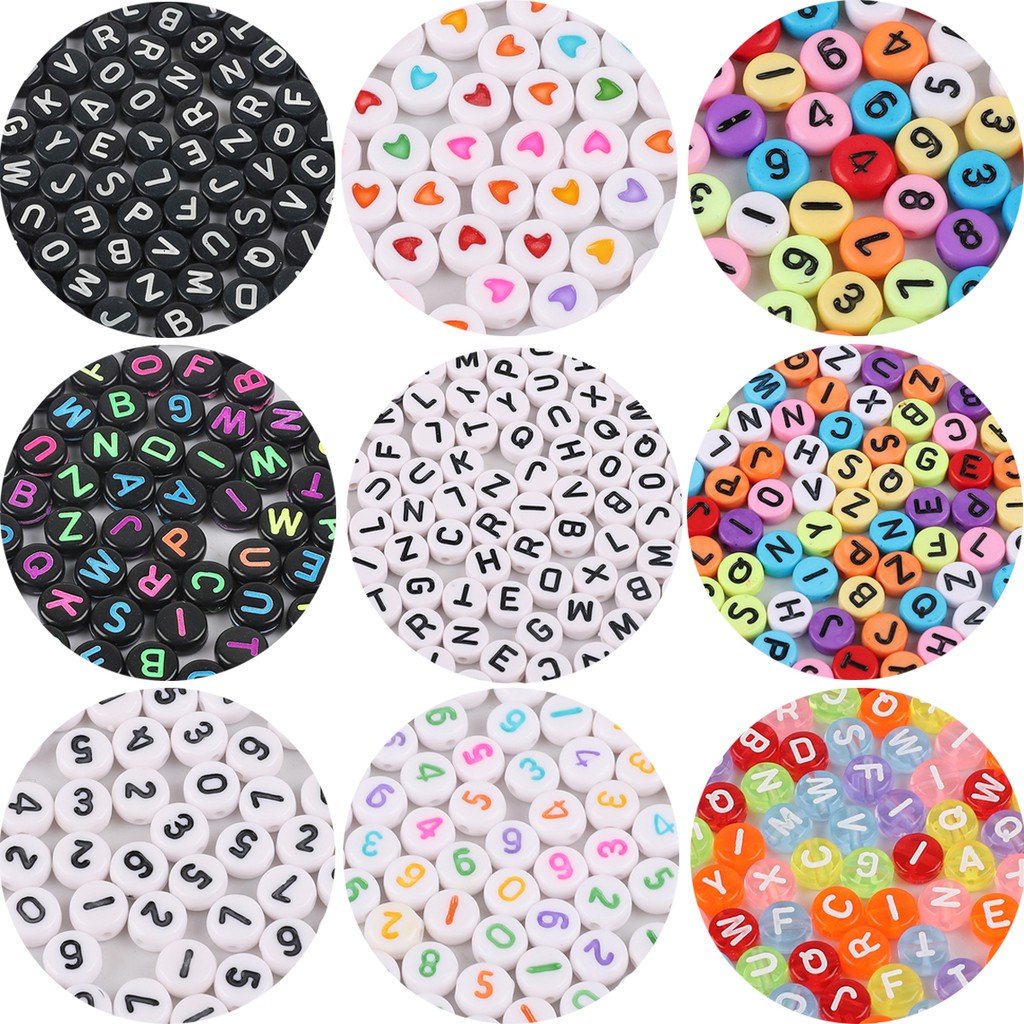 100 Pcs / Lot Manik-Manik Spacer Bentuk Bulat Datar Motif Alfabet Bahan Akrilik Ukuran 4x7mm Untuk Dot Handmade