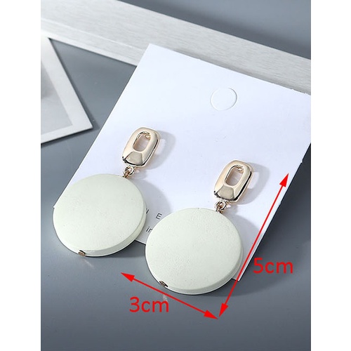 LRC Anting Tusuk  Fashion Round Wood Geometric Alloy Stud Earrings Y63795