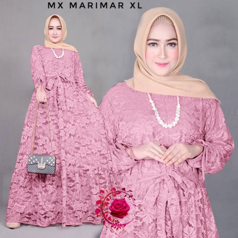 SIZE XL/GAMIS MAXI MARINA BAHAN MATT BRUKAT TULANG GLITTER LAPIS FURING PREMIUM QUALITY