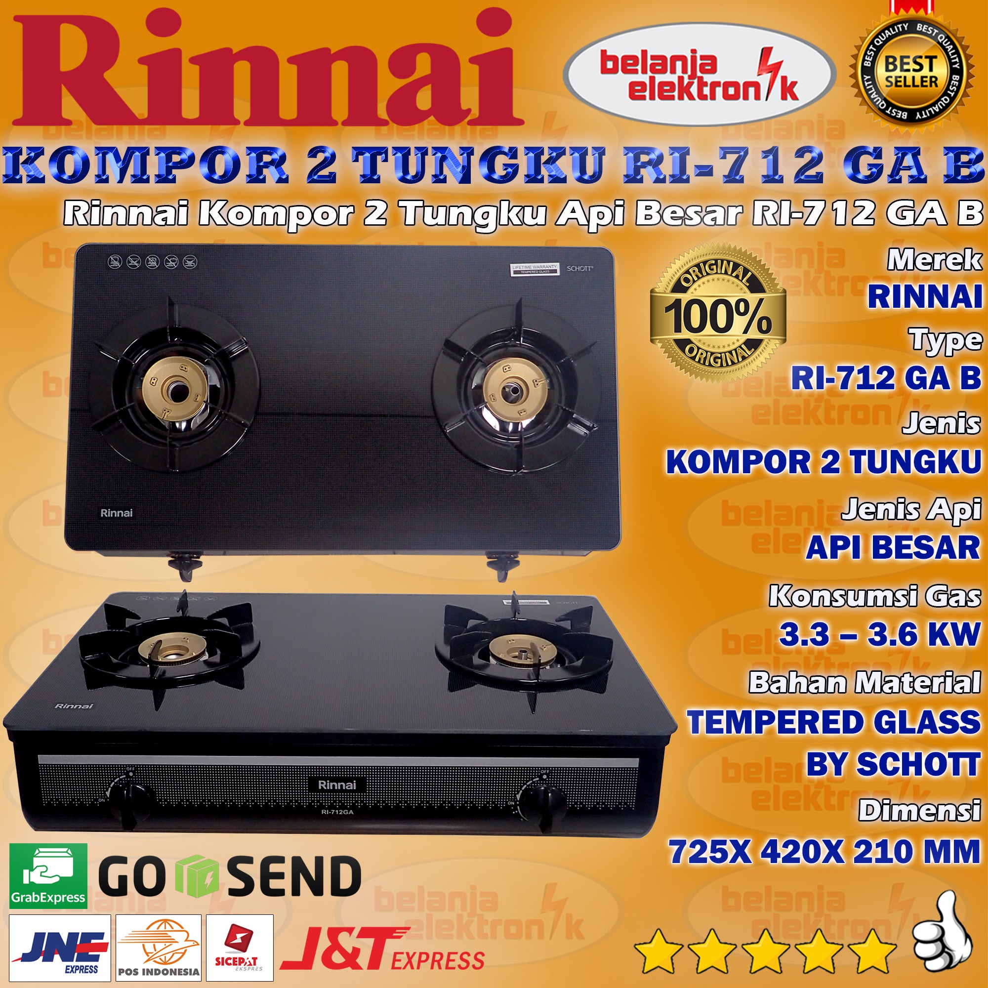 Rinnai Kompor Gas 2 Tungku Kaca Ri 712 Ga B Shopee Indonesia