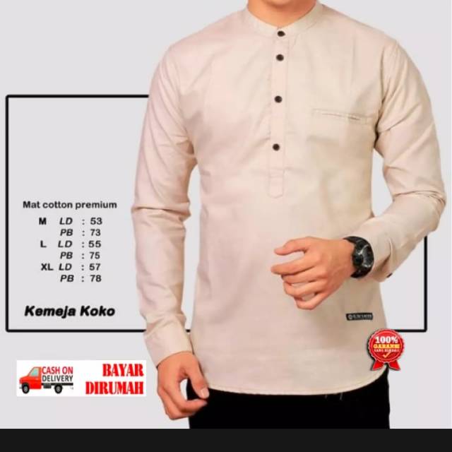 Kemko warna cream lengan panjang / Kemko kerah Shanghai terlaris / Baju Muslim Pria cream