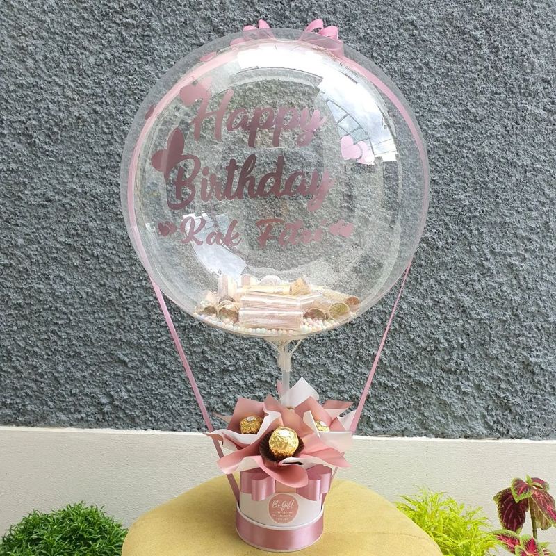 Bloom Box balon+coklat  isi uang custom tulisan balon