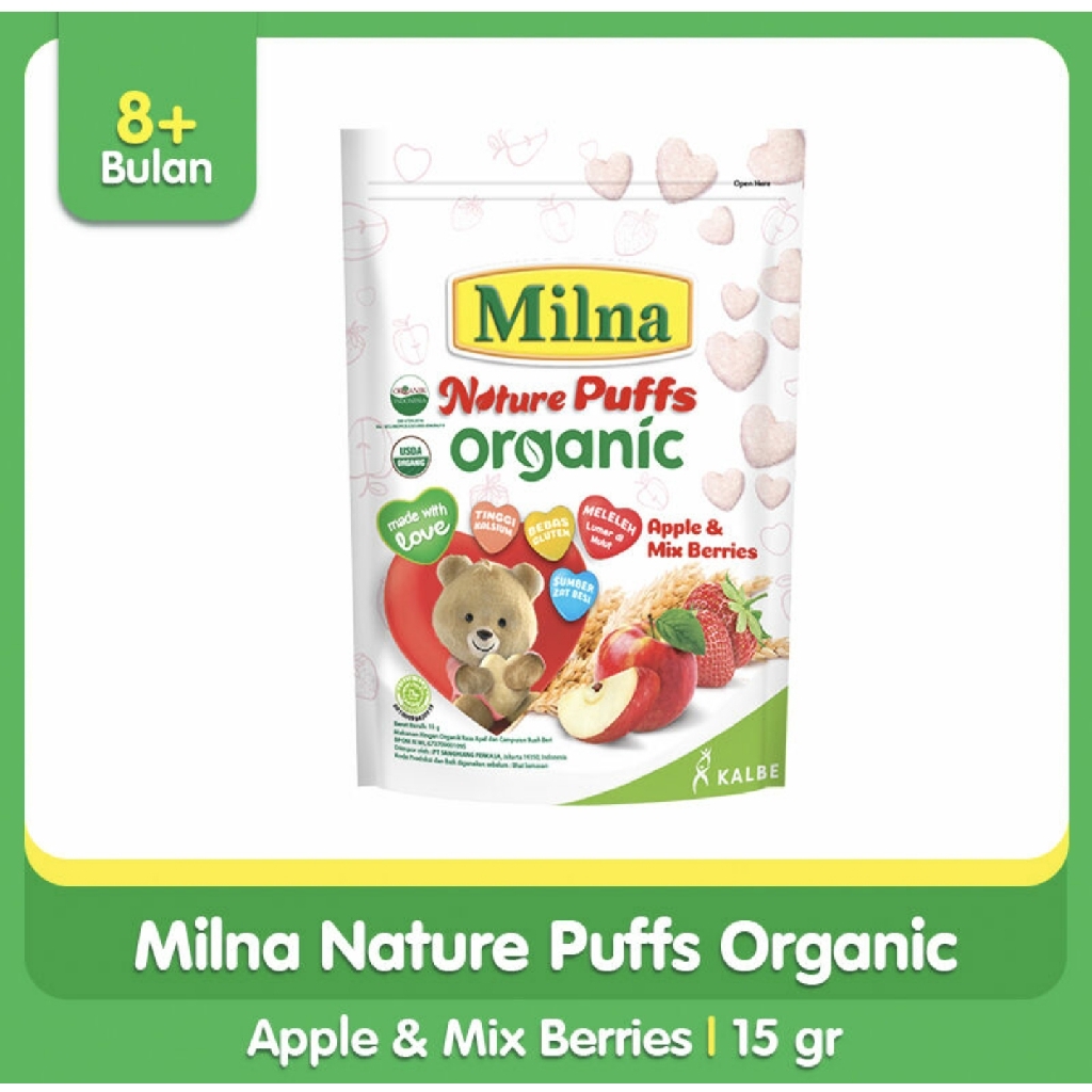 MILNA Nature Puff Organic Pouch - 15gr milna biskuit Snack MPASI / Snack Bayi / Snack Anak / Cemilan anak No Msg No Pengawet No Perasa Halal BPOM promina puff puffs snack