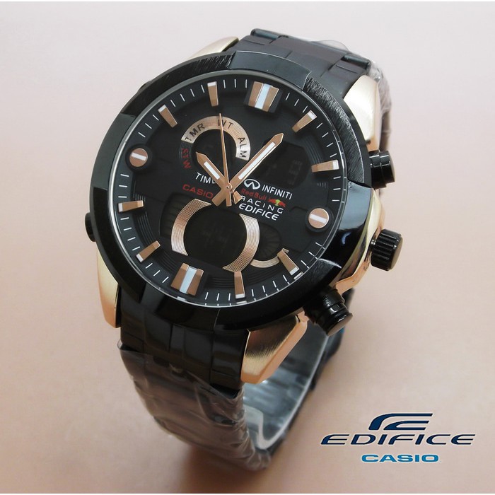 JAM TANGAN CASIO EDIFICE REDBULL HITAM ROSEGOLD