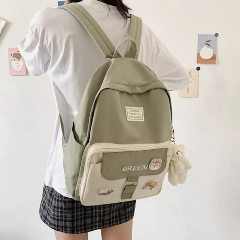 Tas Ransel Sekolah Wanita Korean Style Tas Rangsel Backpack Terbaru  KATYA-Hijau