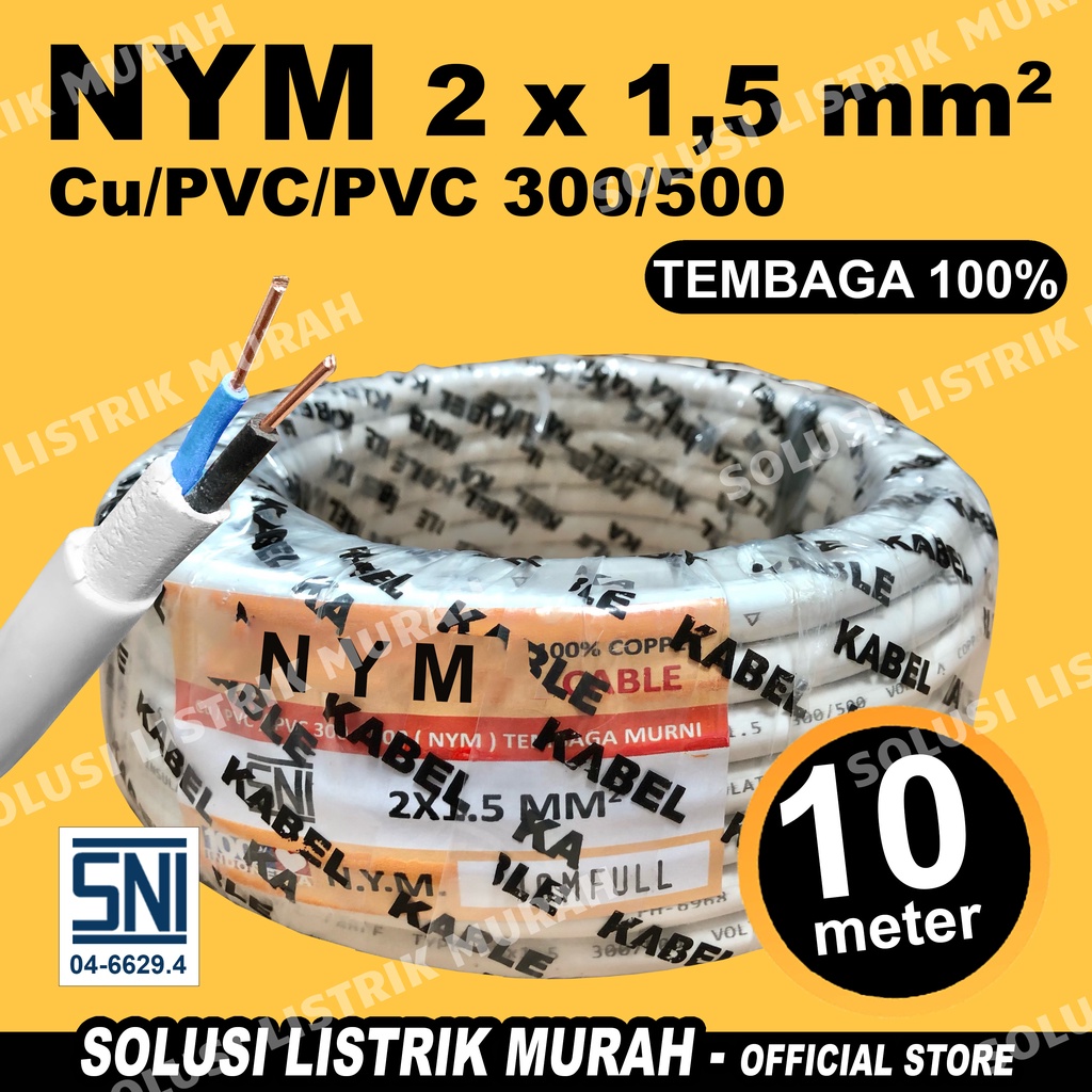 Kabel Listrik NYM SNI Tembaga 2x1,5 ROLL 10METER FULL 2x1.5 Kabel NYM Tembaga Asli