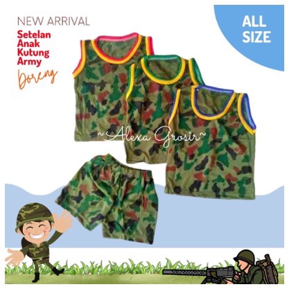 Setelan baju army panjang/baju doreng anak/baju army baju abri/baju tentara anak