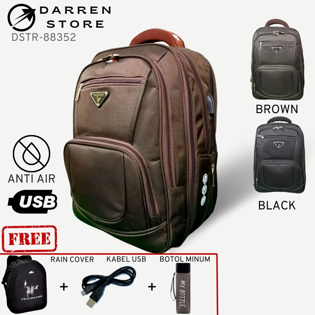 Polo Milano 88352 Tas Ransel Laptop Expandable 40L Batok belakang Bonus Botol