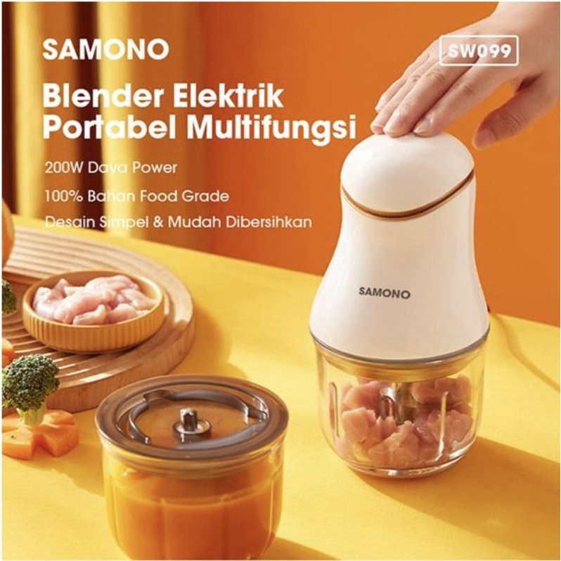 Samono 200W Food Chopper Mini Kaca Blender Multifungsi Food Processor Blender Kapsul Daging dan Sayur 2 Speed