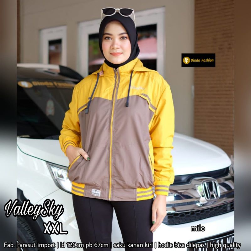 Valley Sky Jaket Jacket Hoodie Hodie Lepas Pasang Wanita Jumbo XXL Ld 120 Parasut Import