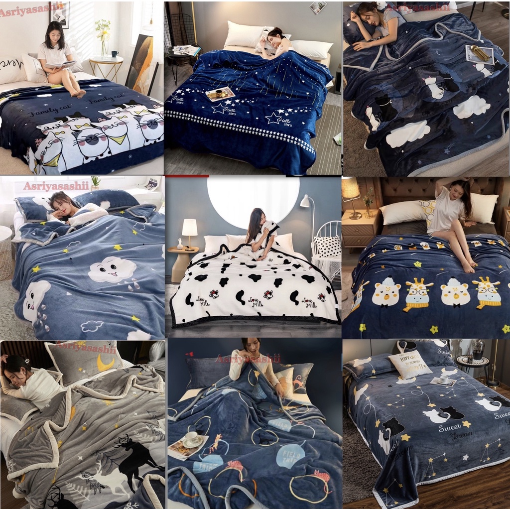 Selimut Dewasa Bulu Halus 150x200 Motif Keren Asriyasashii Terlaris  Termurah Berkualitas-Random 150